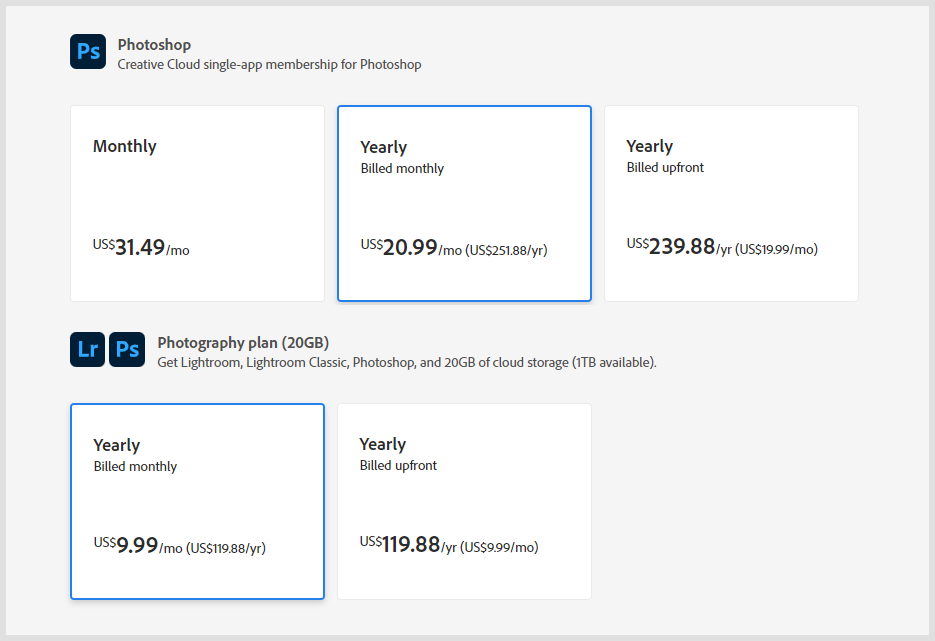 photoshop monthly subscription