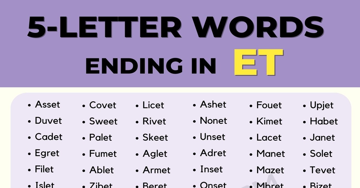 5 letter word with et at the end