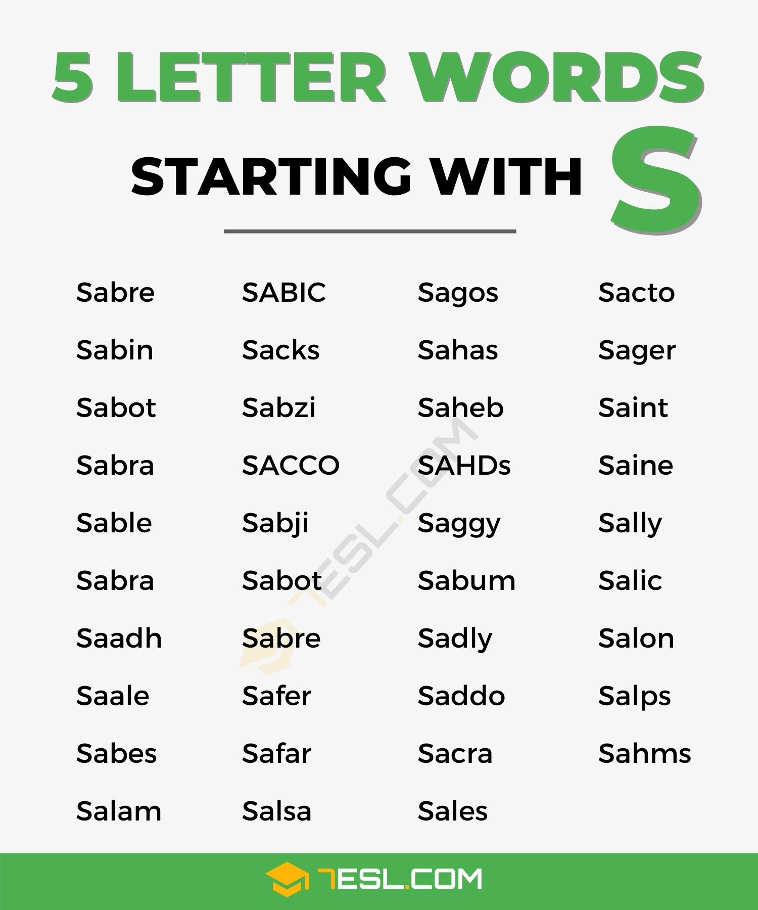 five letter words starting with s