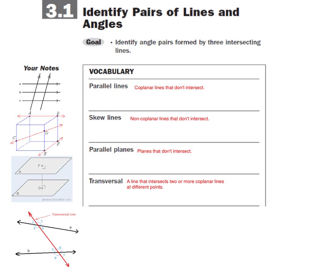 two lines that do not intersect and are not coplanar