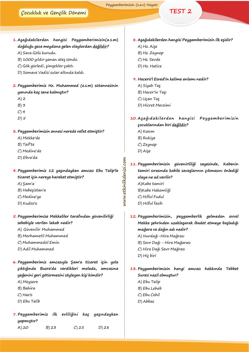 hz muhammed dersi sınav soruları