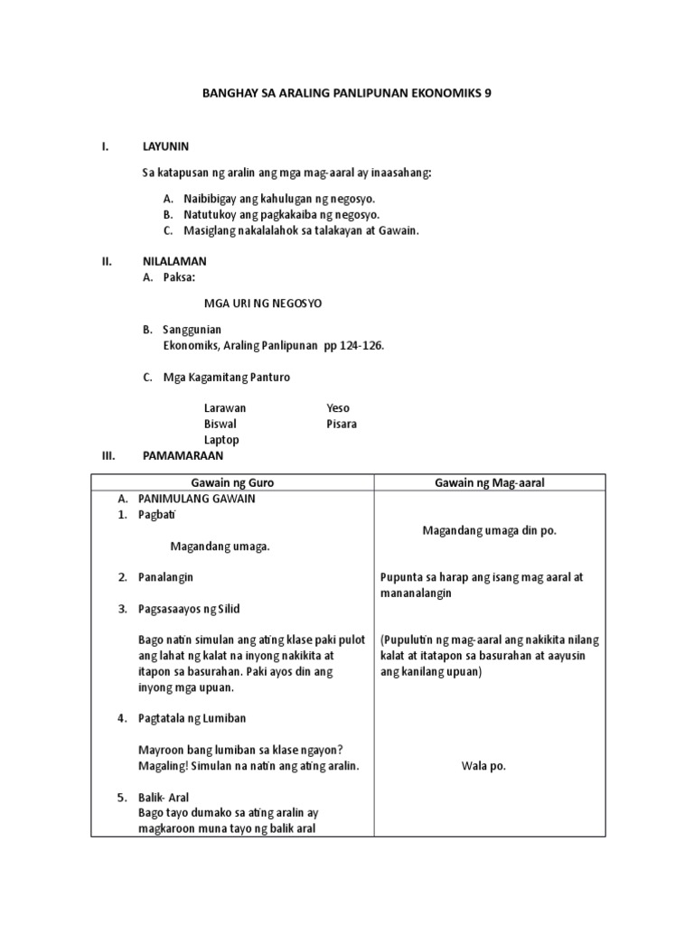 detailed lesson plan in araling panlipunan pdf