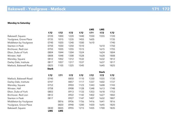 bakewell bus timetable