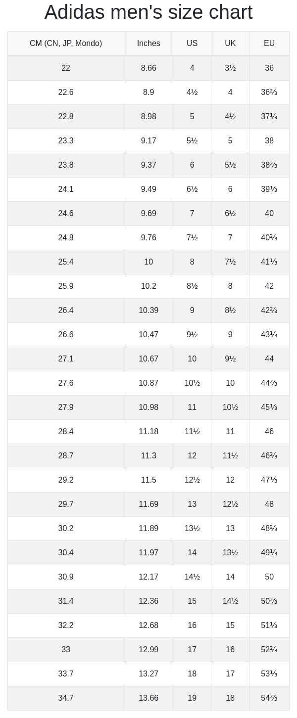 shoe size conversion adidas