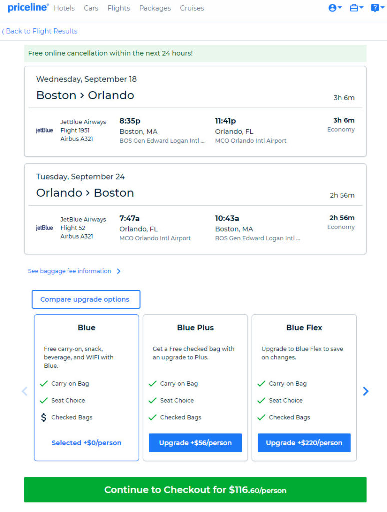 airfare boston to orlando