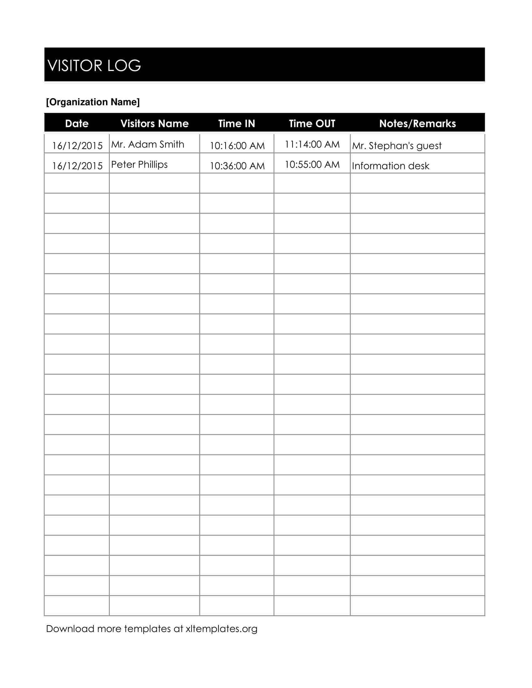 visitor log template word