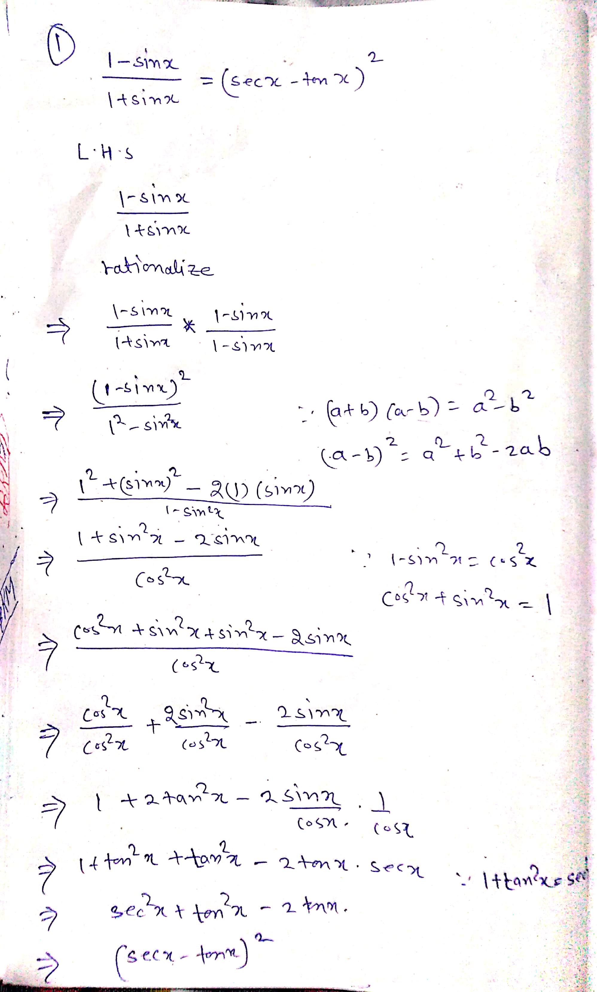 1 sin 1 sin sec tan 2
