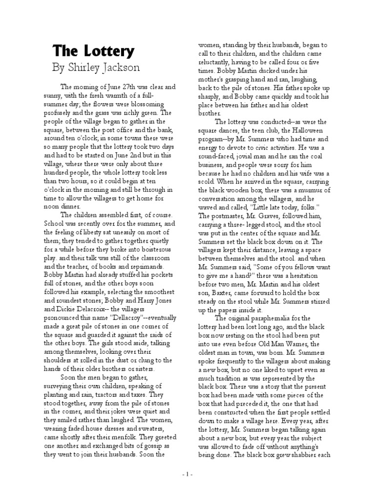 lottery shirley jackson pdf