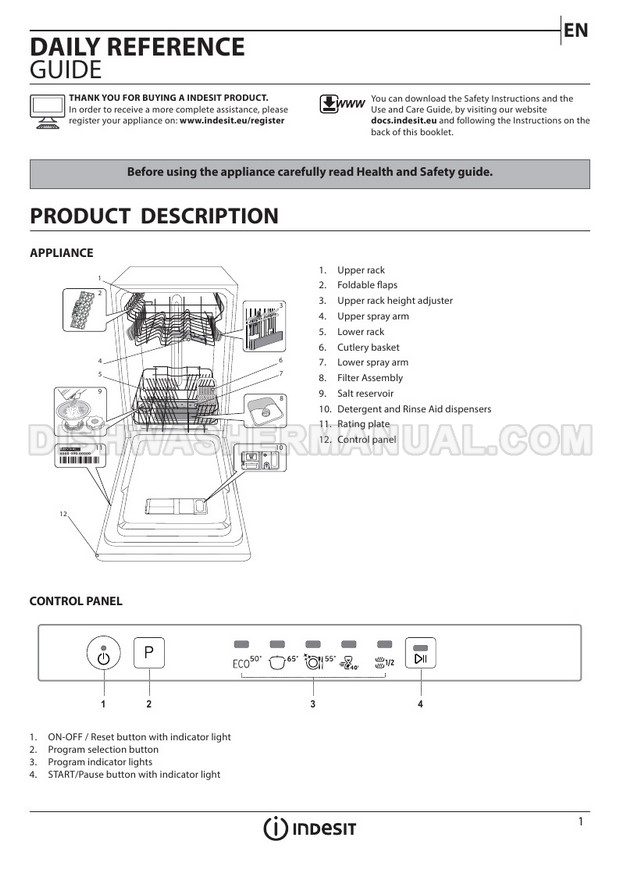 indesit dishwasher instructions