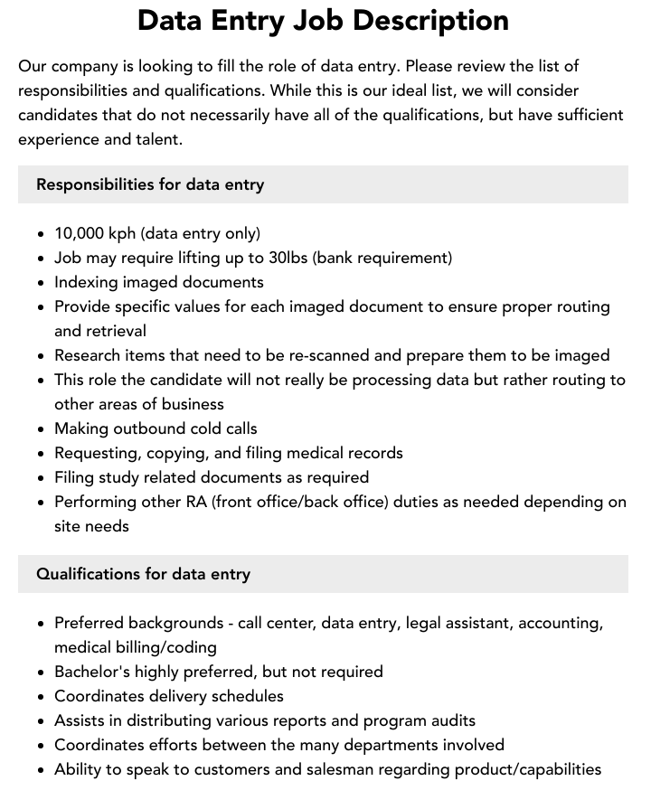 data entry roles