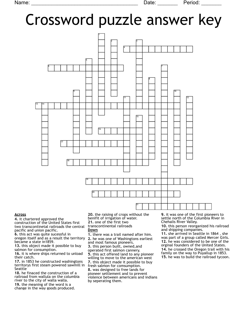 crossword puzzle answers