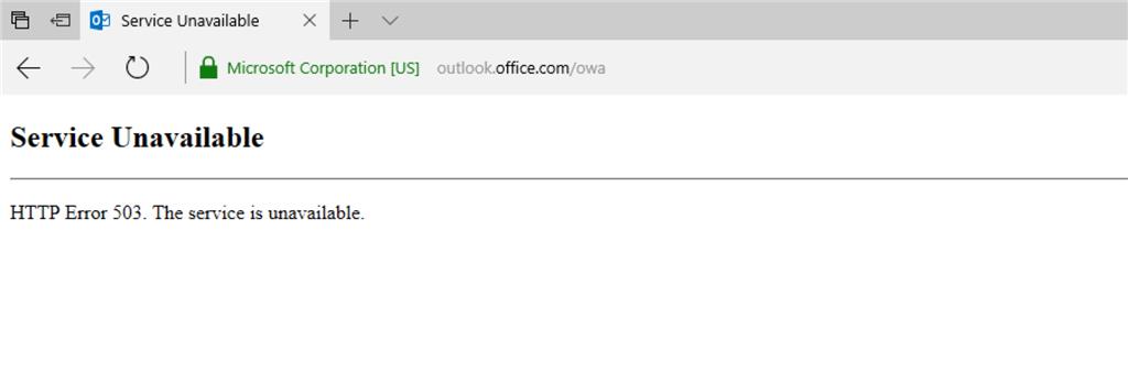 outlook http error 503. the service is unavailable.