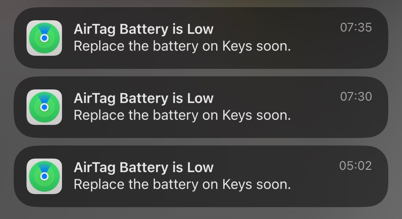 airtag still shows low battery