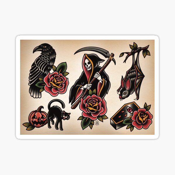 american traditional grim reaper tattoo flash