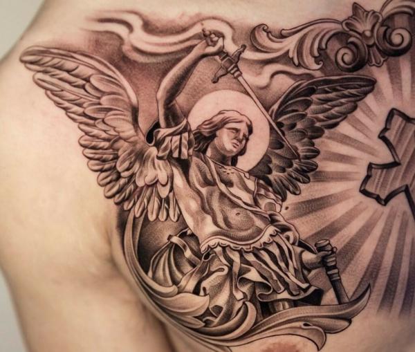 archangel michael chest tattoo