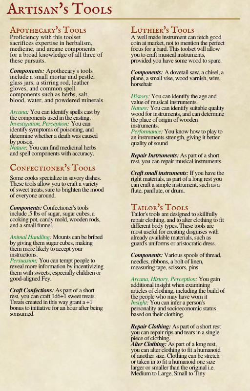 artisans tools 5e