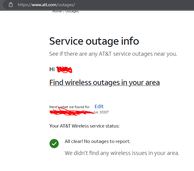 at&t issues in my area