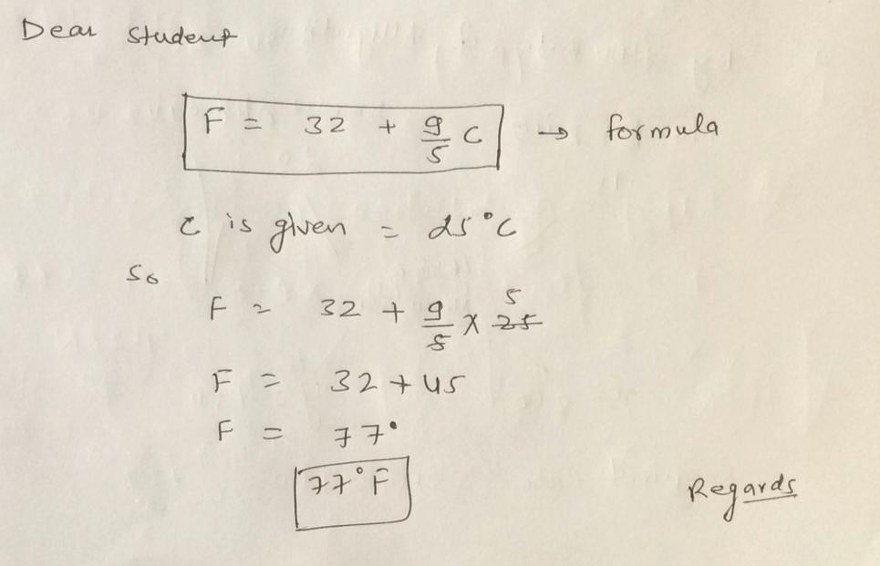 what is 25 celsius equal to in fahrenheit