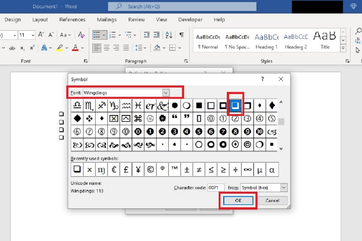 how to add a checkbox in word