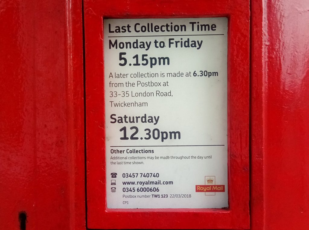 post box collection times