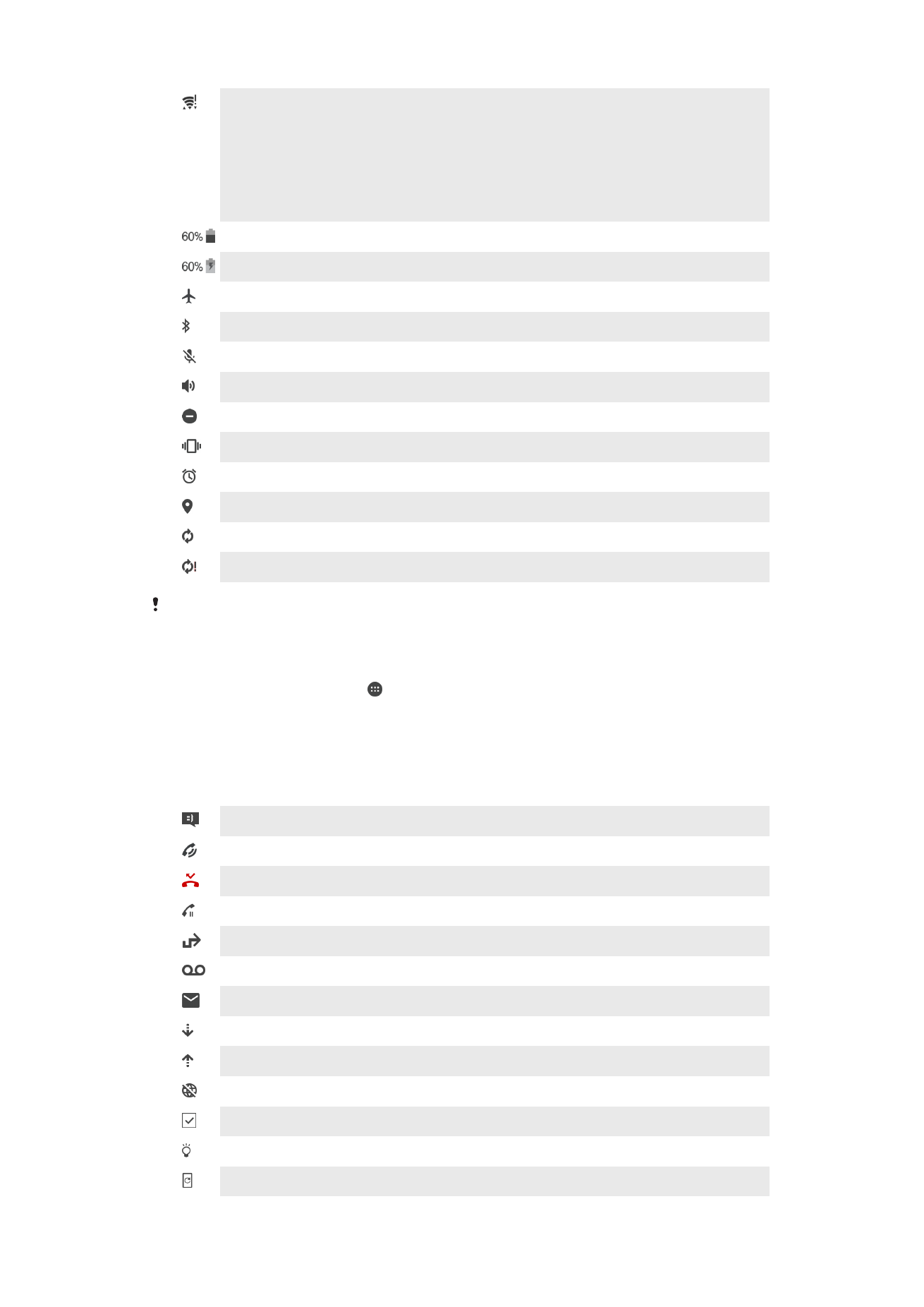 sony xperia status bar icons