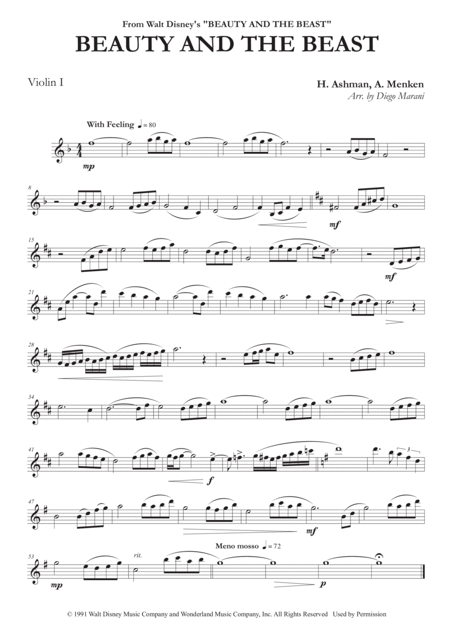 beauty and the beast sheet music