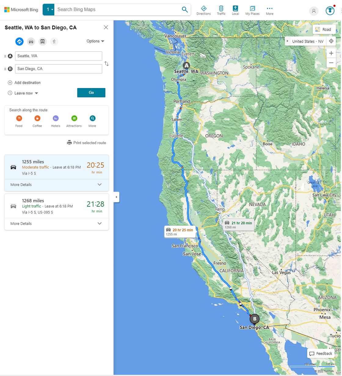 bing maps and driving directions