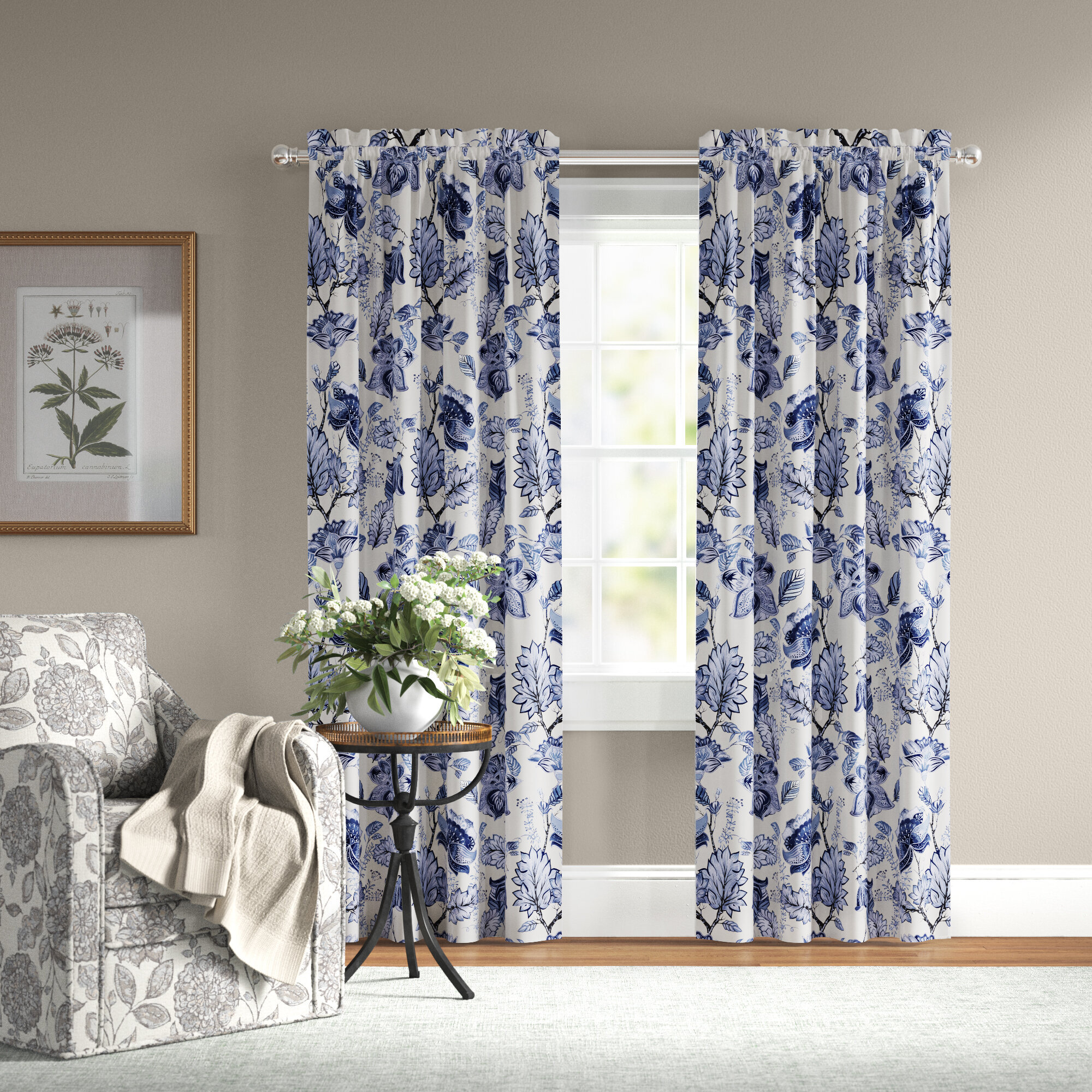 blue floral drapes