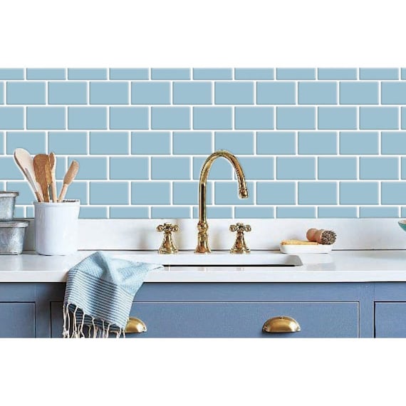 blue tile backsplash kitchen