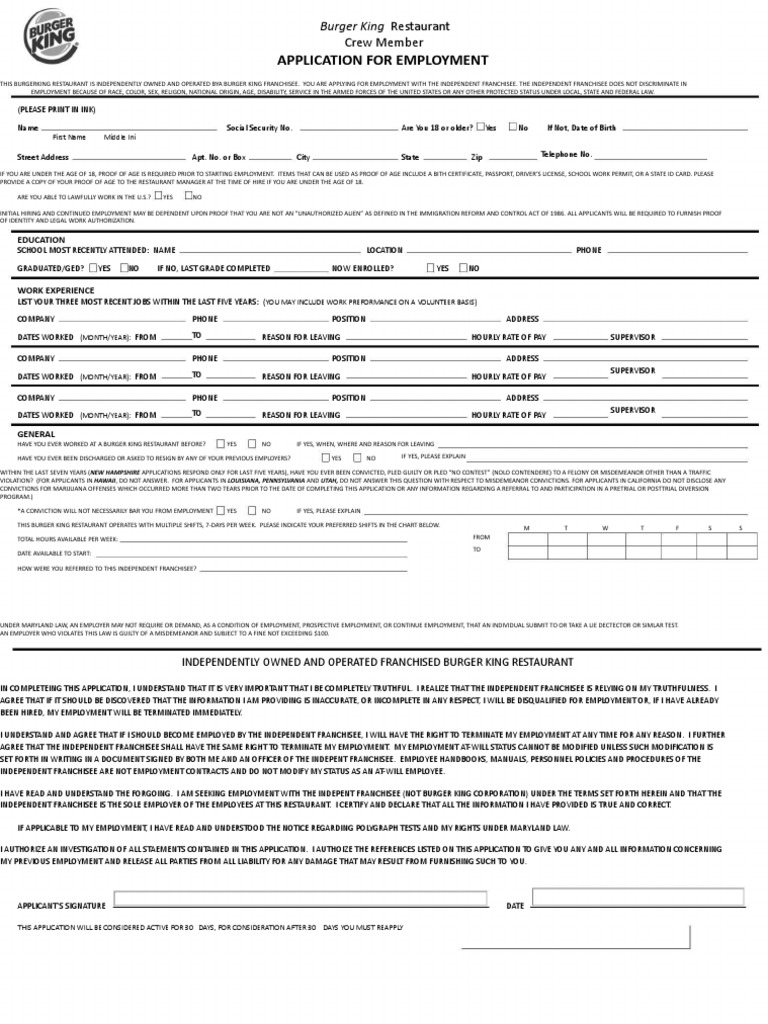 burger king employment application pdf