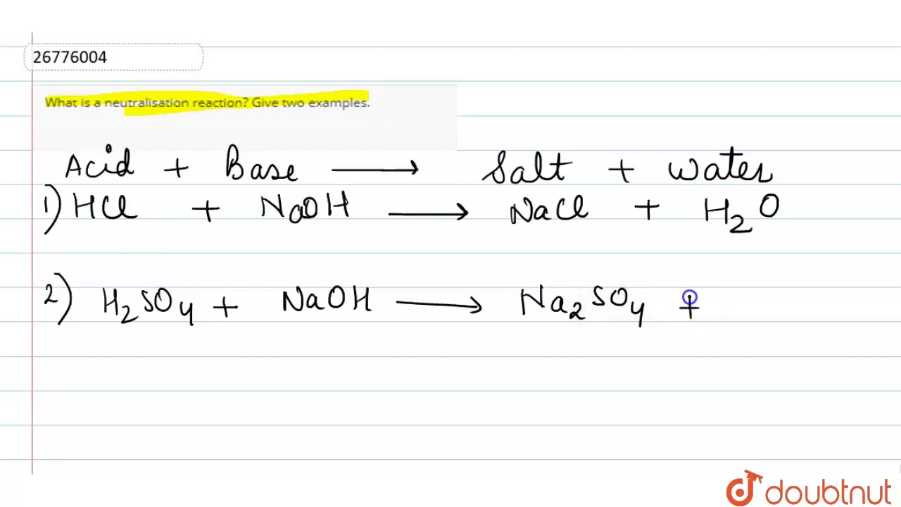 what is neutralisation reaction give two examples