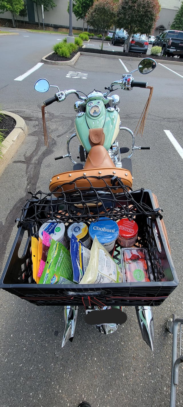 milk crate on motorcycle