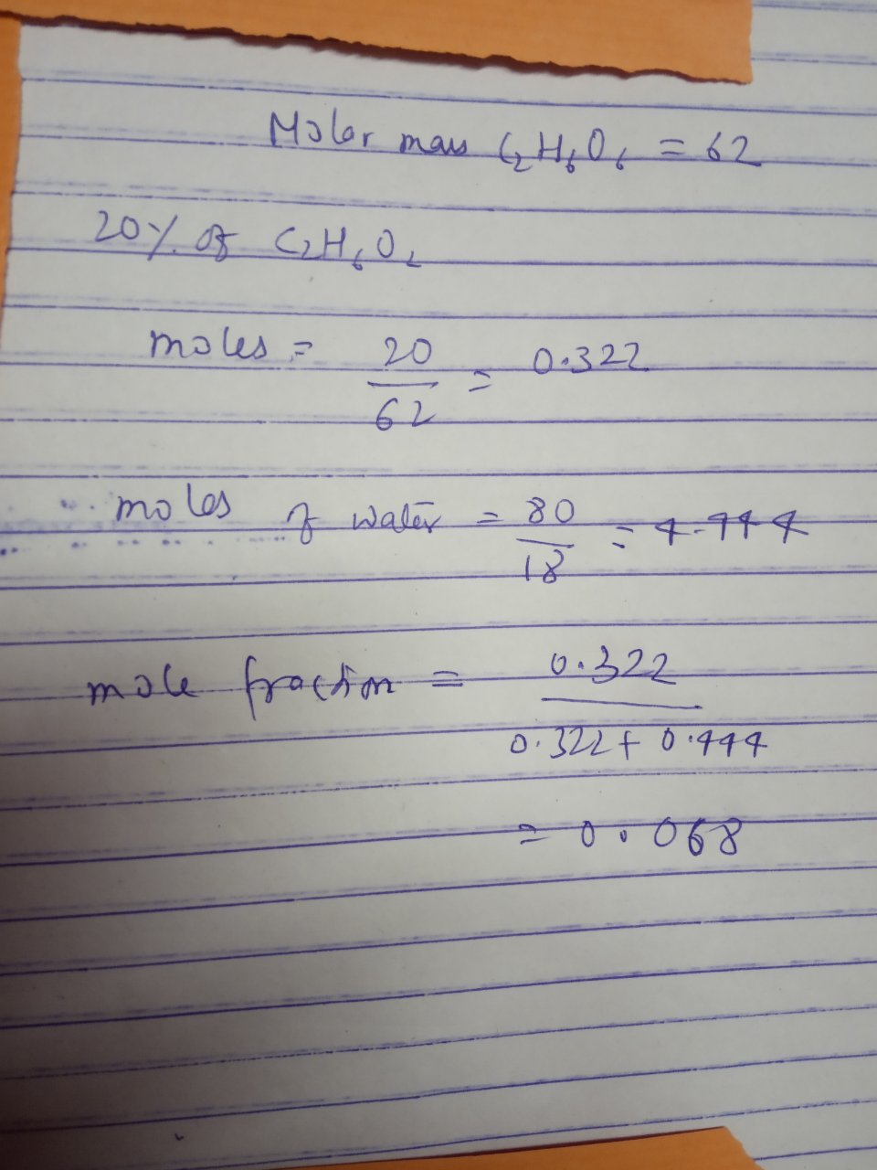 calculate the mole fraction of ethylene glycol