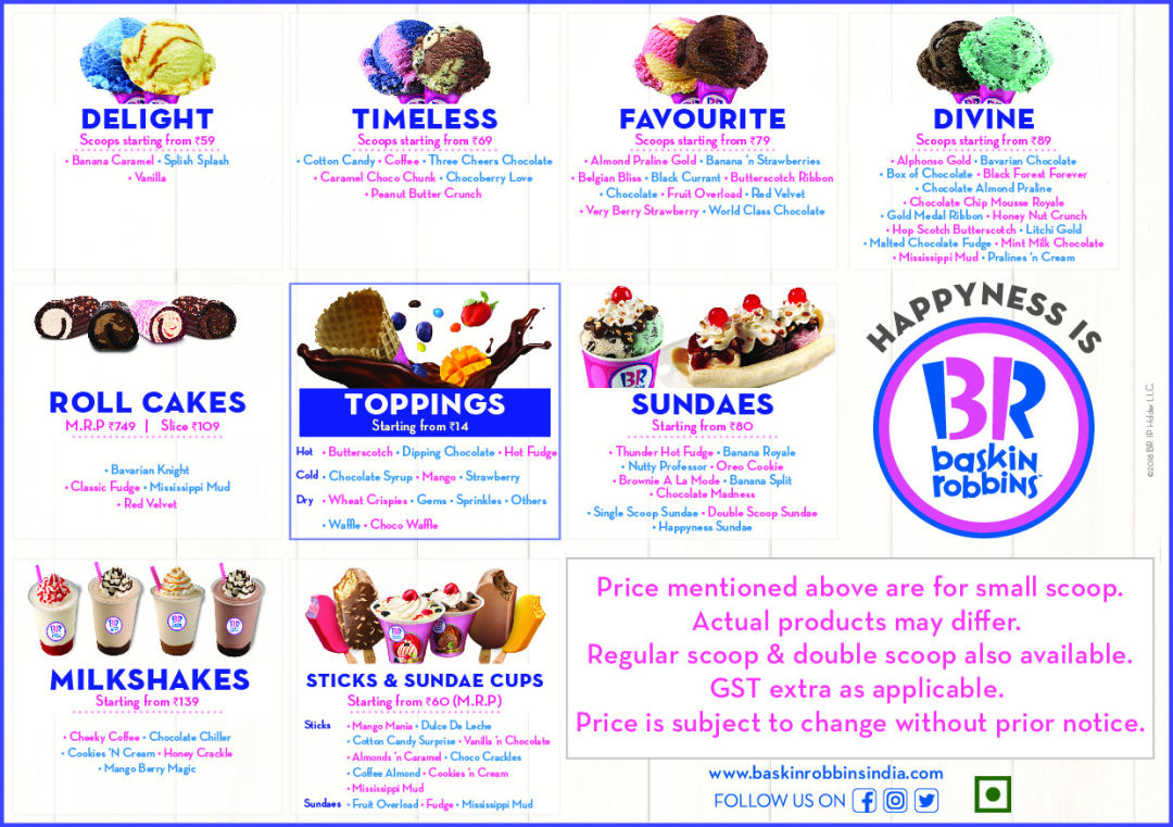 baskin and robbins menu