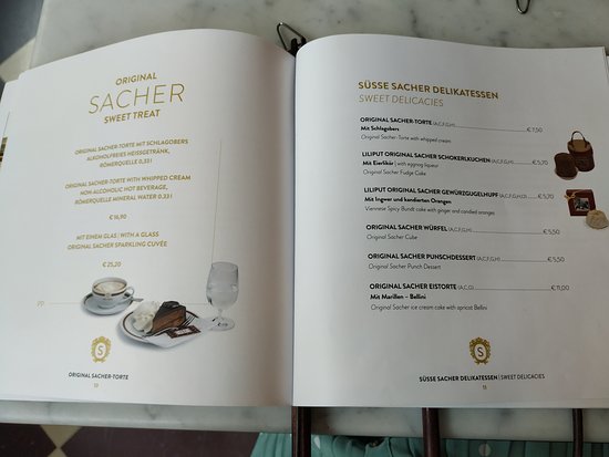 menú de café sacher wien