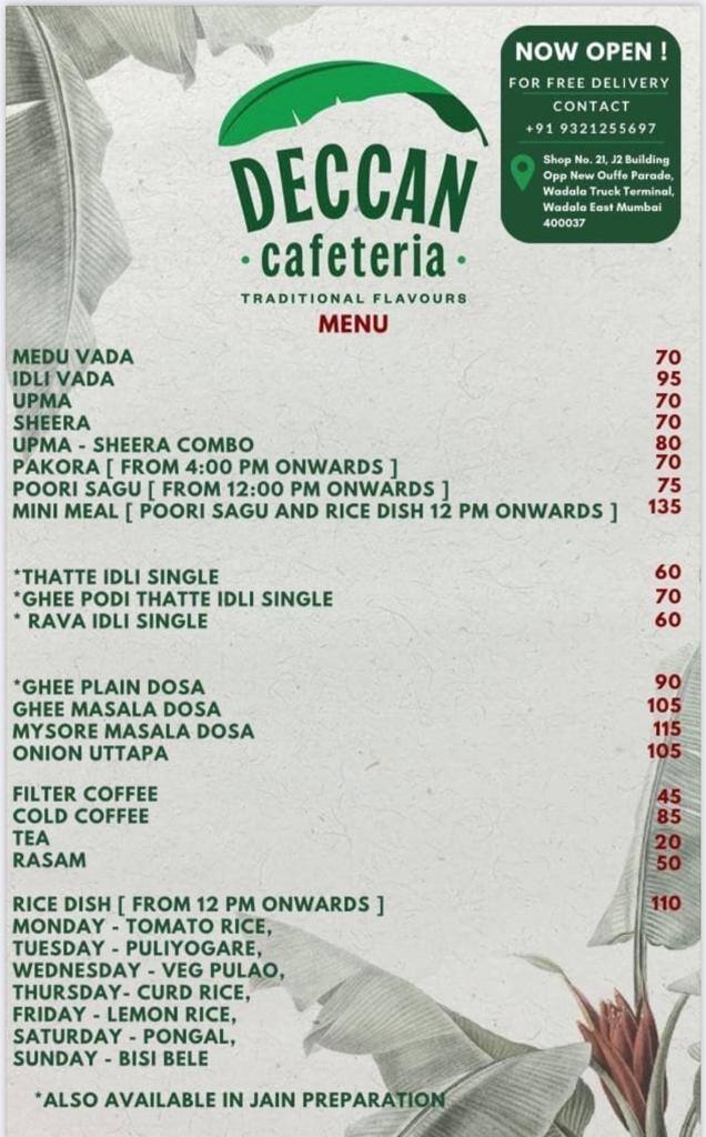 cafe deccan menu