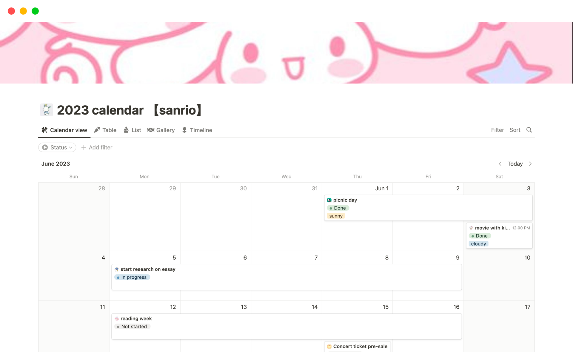calendar 2023 sanrio