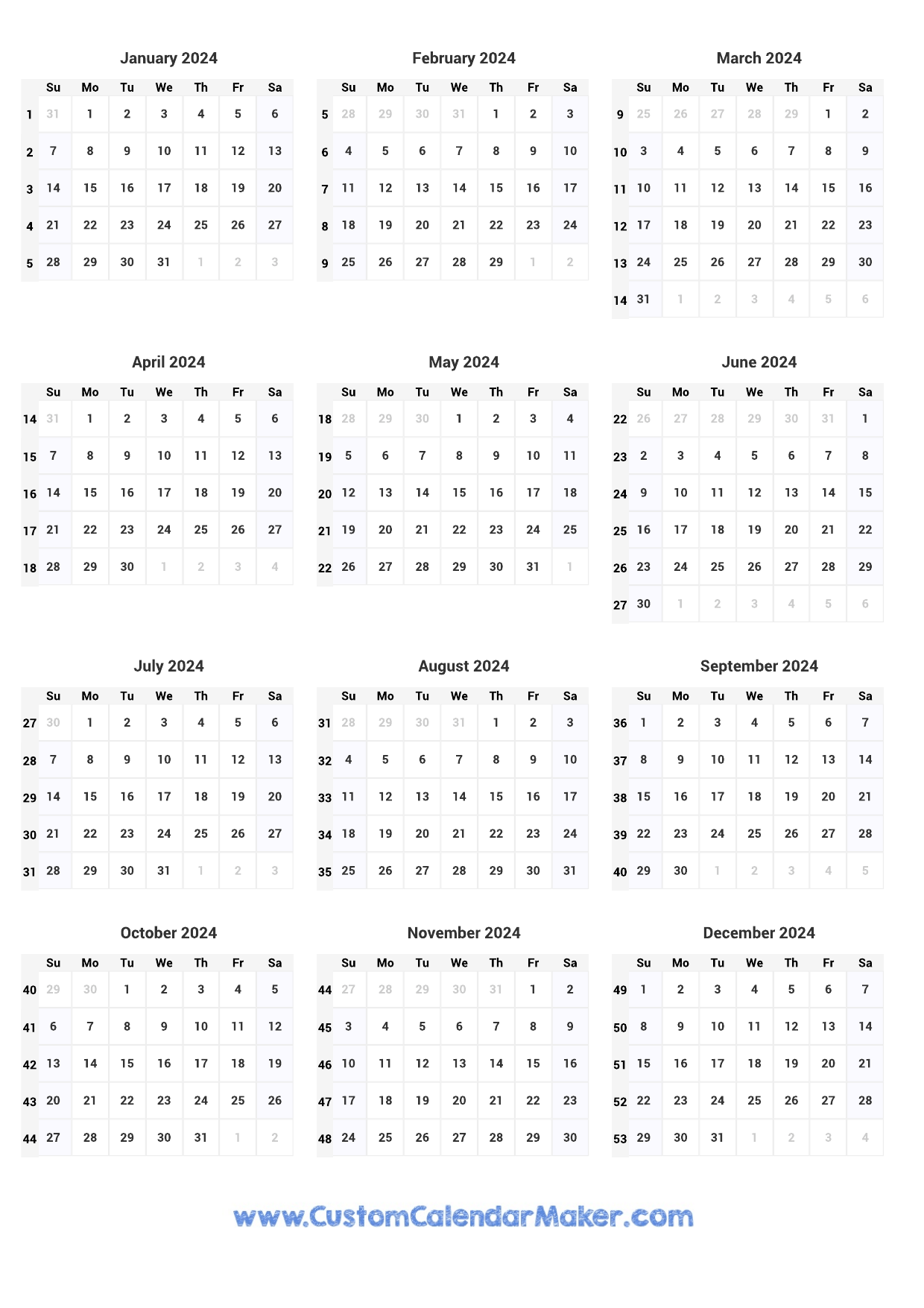 calendar 2024 week numbers