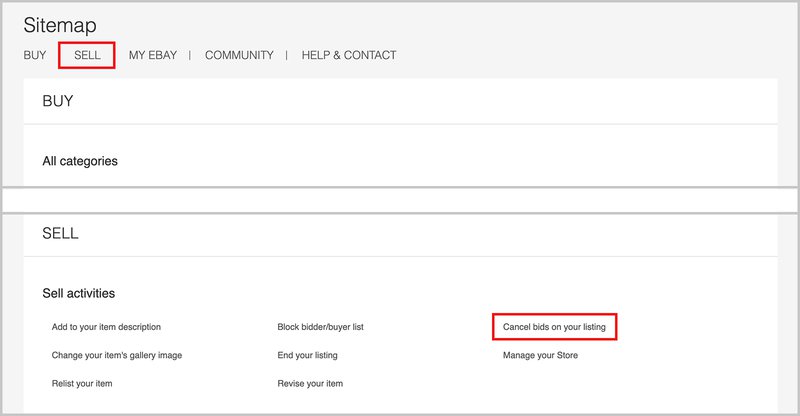 cancelling bid on ebay as seller
