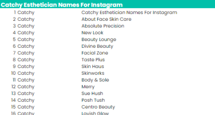 catchy skin care names