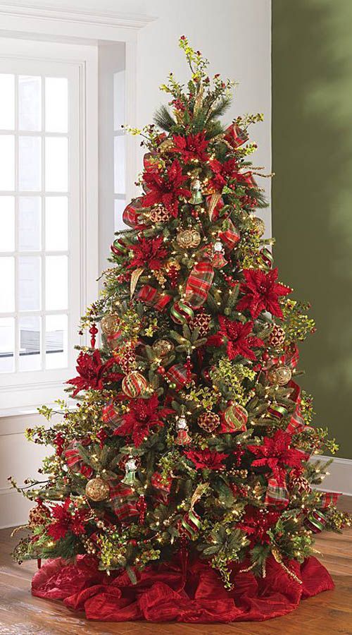 red poinsettia christmas tree decorations