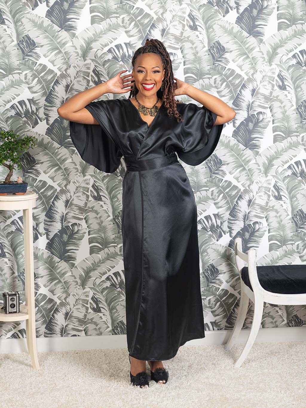 long black satin dressing gown