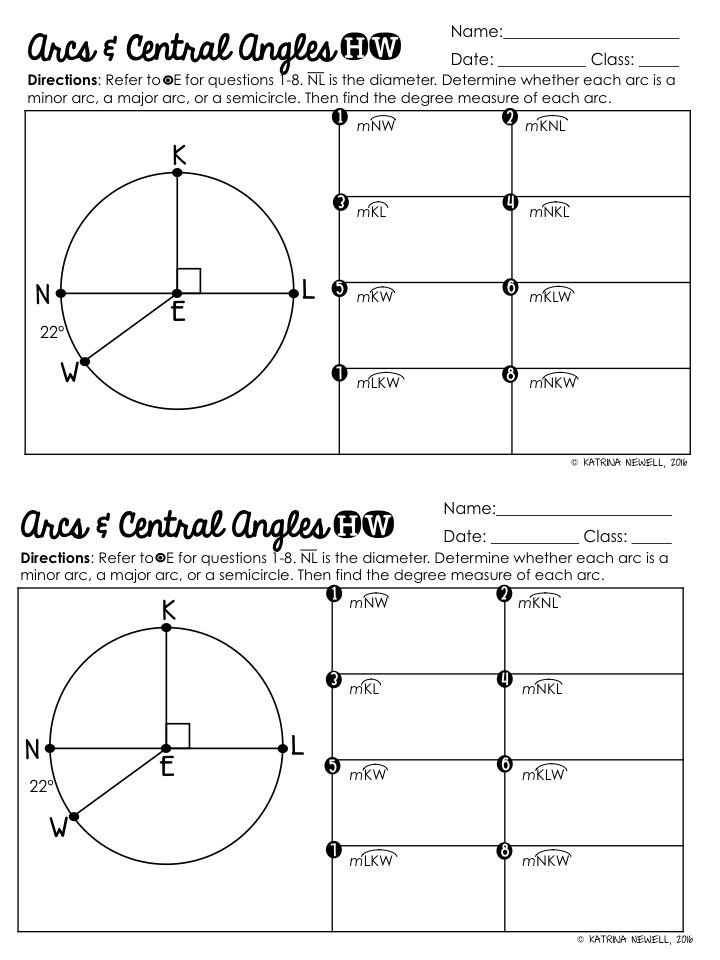 central angles worksheet