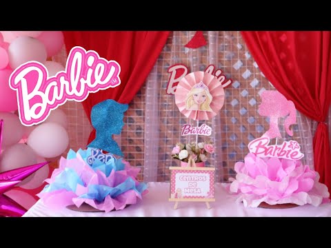 centros de mesa de barbie con globos