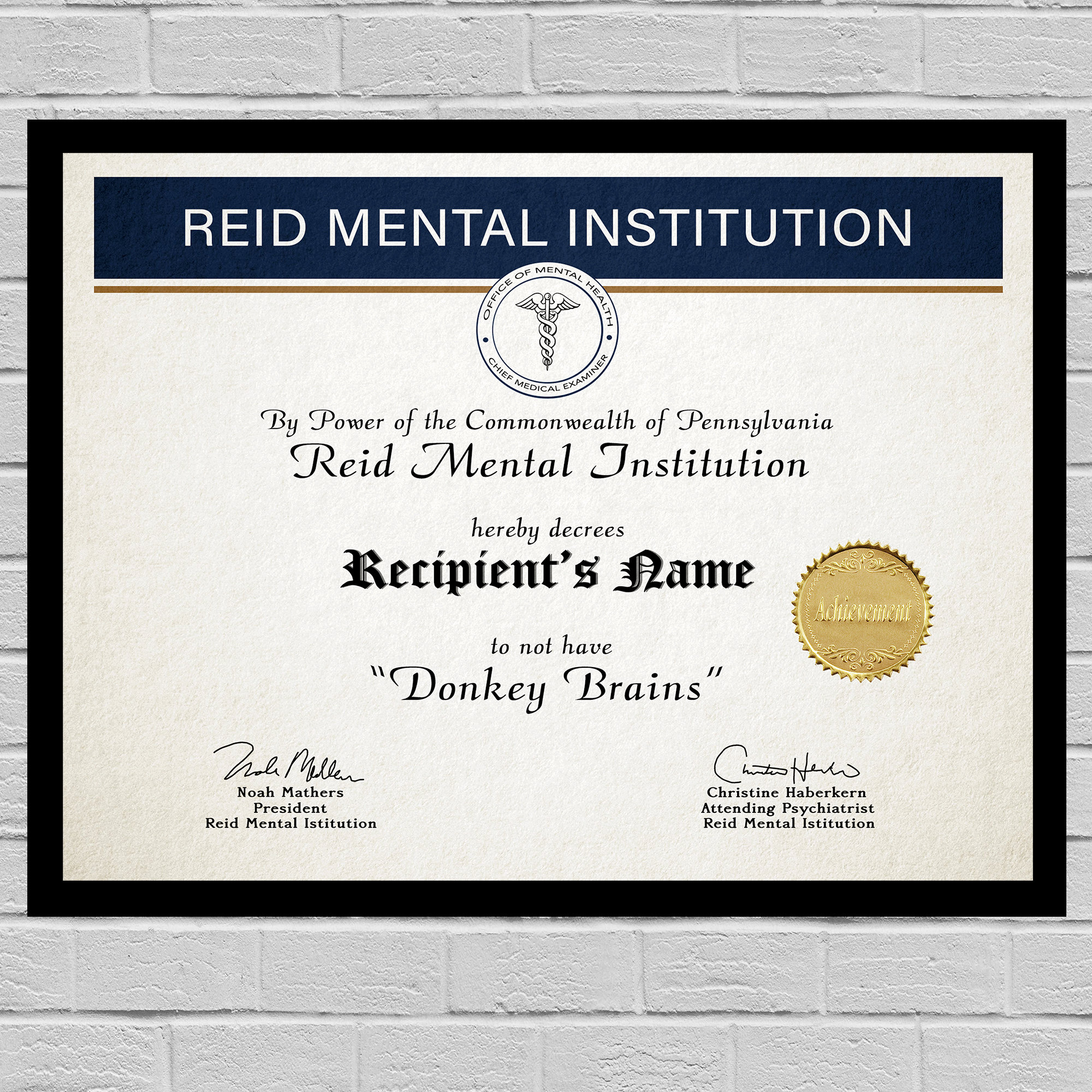 certificate of donkey brains