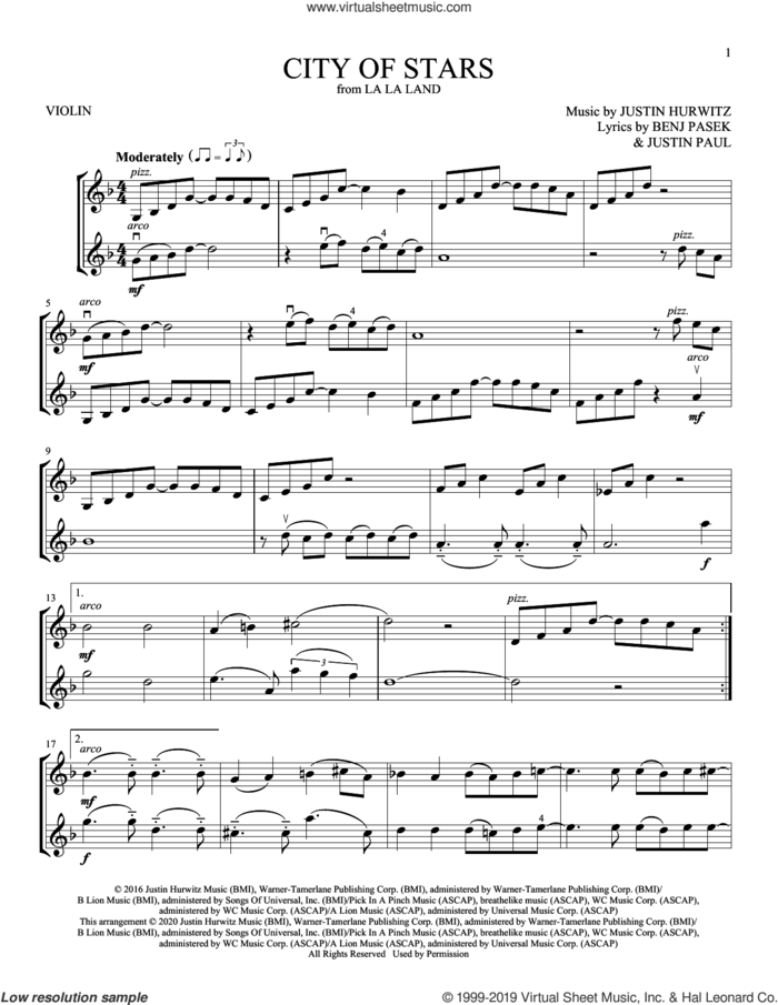 city of stars la la land piano sheet