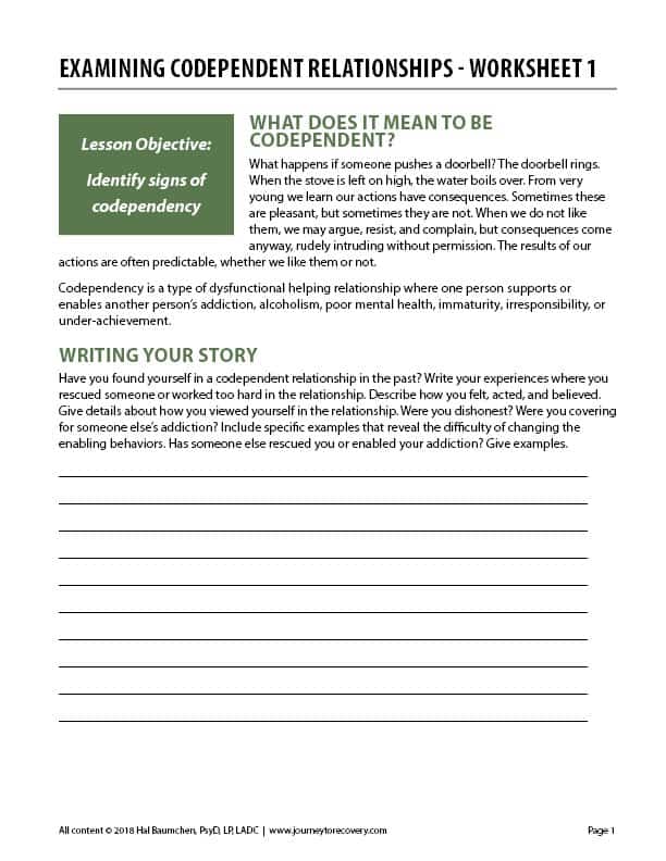 codependency recovery worksheets
