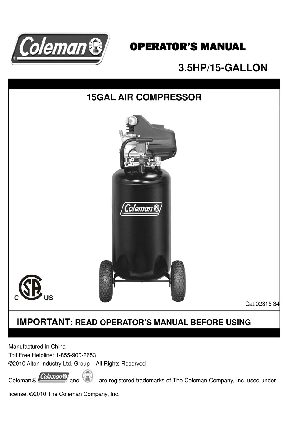 coleman air compressor manual