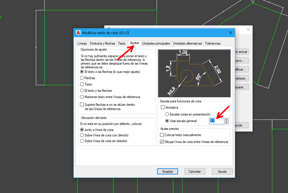 como cambiar tamaño de cotas en autocad