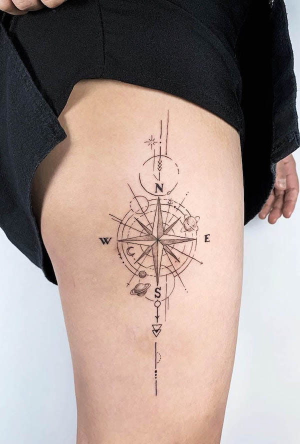 compass tattoo on leg